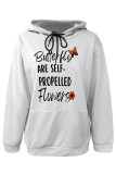 Black Casual Letter Print Draw String Pocket Contrast Hooded Tops