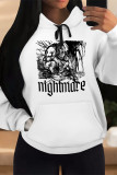 Black Casual Letter Print Draw String Pocket Contrast Hooded Tops