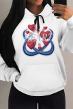White Red Casual Animal Print Cartoon Print Draw String Pocket Hooded Tops