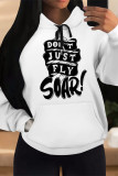 Black Casual Letter Print Draw String Pocket Contrast Hooded Tops