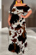 Grey Black Elegant Floral Print Ruffle Contrast Off Shoulder Long Dresses