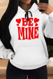 White Red Casual Letter Print Draw String Pocket Contrast Hooded Tops