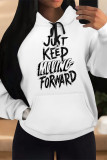Black Casual Letter Print Draw String Pocket Contrast Hooded Tops