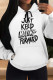 Black White Casual Letter Print Draw String Pocket Contrast Hooded Tops