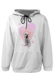 White Red Casual Animal Print Cartoon Print Draw String Pocket Hooded Tops