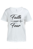 White Casual Letter Print O Neck T-Shirts
