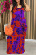 Fuchsia Sexy Floral Print Contrast O Neck Printed Dresses