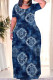 Blue Casual Print Patchwork O Neck Long Plus Size Dresses