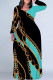 Blue Black Casual Chain print Contrast O Neck Printed Plus Size Dresses