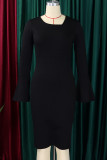 Red Elegant Solid Color Patchwork O Neck Wrapped Skirt Dresses