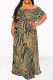 Leopard Print Sexy Geometric Print Flowers Leopard Ruffle Contrast Off Shoulder Long Dresses