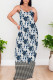 Light Blue Sexy Plaid Floral Print Contrast V Neck Printed Dresses