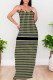 Green Sexy Plaid Floral Print Contrast V Neck Printed Dresses