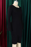 Red Elegant Solid Color Patchwork O Neck Wrapped Skirt Dresses