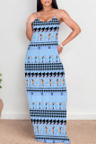 Green Sexy Plaid Floral Print Contrast V Neck Printed Dresses