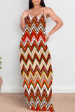 Green Yellow Sexy Geometric Print Contrast V Neck Printed Dresses