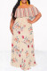 Light Color Casual Floral Print Stripe Ruffle Contrast Off Shoulder Long Dresses