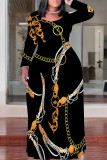 Silver Casual Chain print Contrast O Neck Printed Plus Size Dresses