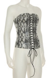 Black And White Sexy Print Cross Straps Strapless Tops