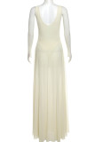 Apricot Elegant Solid Color Patchwork Backless V Neck Long Dresses