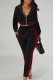 Deep Red Casual Geometric Print Pocket Patchwork Zipper Zipper Collar Long Sleeve Two Pieces