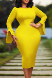 White Elegant Solid Color Patchwork O Neck Wrapped Skirt Dresses