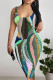 Multicolor Sexy Leopard Print Flowers Leopard Leaves Contrast U Neck Printed Dresses