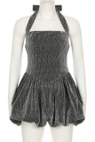 Silver Casual Solid Color Backless Strap Design Halter A Line Dresses