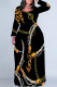 Silver Casual Chain print Contrast O Neck Printed Plus Size Dresses