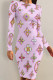 Peach Casual Letter Print Gradient Cartoon Contrast O Neck Printed Dresses