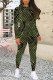 Army Green Casual Letter Print Gradient Contrast O Neck Long Sleeve Two Pieces