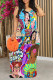 Multicolor Street Graffiti Print Contrast O Neck Printed Dresses