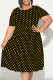 Black Casual Floral Print Polka Dot Stripe Ruffle Contrast O Neck Printed Plus Size Dresses