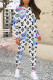 White Casual Letter Print Gradient Contrast O Neck Long Sleeve Two Pieces