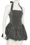 Silver Casual Solid Color Backless Strap Design Halter A Line Dresses