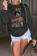 Black Casual Graffiti Print O Neck Tops