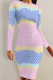 Red Blue Casual Letter Print Gradient Cartoon Contrast O Neck Printed Dresses