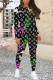 Black Casual Letter Print Gradient Contrast O Neck Long Sleeve Two Pieces
