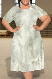 White Casual Floral Print Polka Dot Stripe Ruffle Contrast O Neck Printed Plus Size Dresses