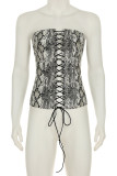Black And White Sexy Print Cross Straps Strapless Tops