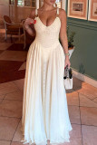 Apricot Elegant Solid Color Patchwork Backless V Neck Long Dresses