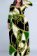 Green Casual Chain print Contrast O Neck Printed Plus Size Dresses