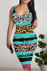 Leopard Print Sexy Leopard Print Flowers Leopard Leaves Contrast U Neck Printed Dresses