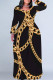 Gold Casual Chain print Contrast O Neck Printed Plus Size Dresses