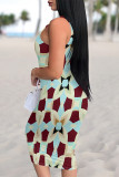 Black Red Sexy Plaid Floral Print Contrast U Neck Printed Dresses