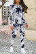 White Grey Casual Letter Print Gradient Contrast O Neck Long Sleeve Two Pieces