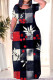 Black Red Casual Print Patchwork O Neck Long Plus Size Dresses