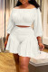 White Casual Solid Color Patchwork Off Shoulder Plus Size Two Pieces