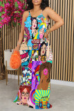 Pink Yellow Street Graffiti Print Contrast O Neck Printed Dresses