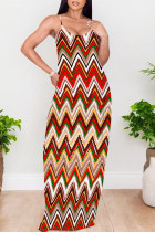 Red Sexy Geometric Print Contrast V Neck Printed Dresses